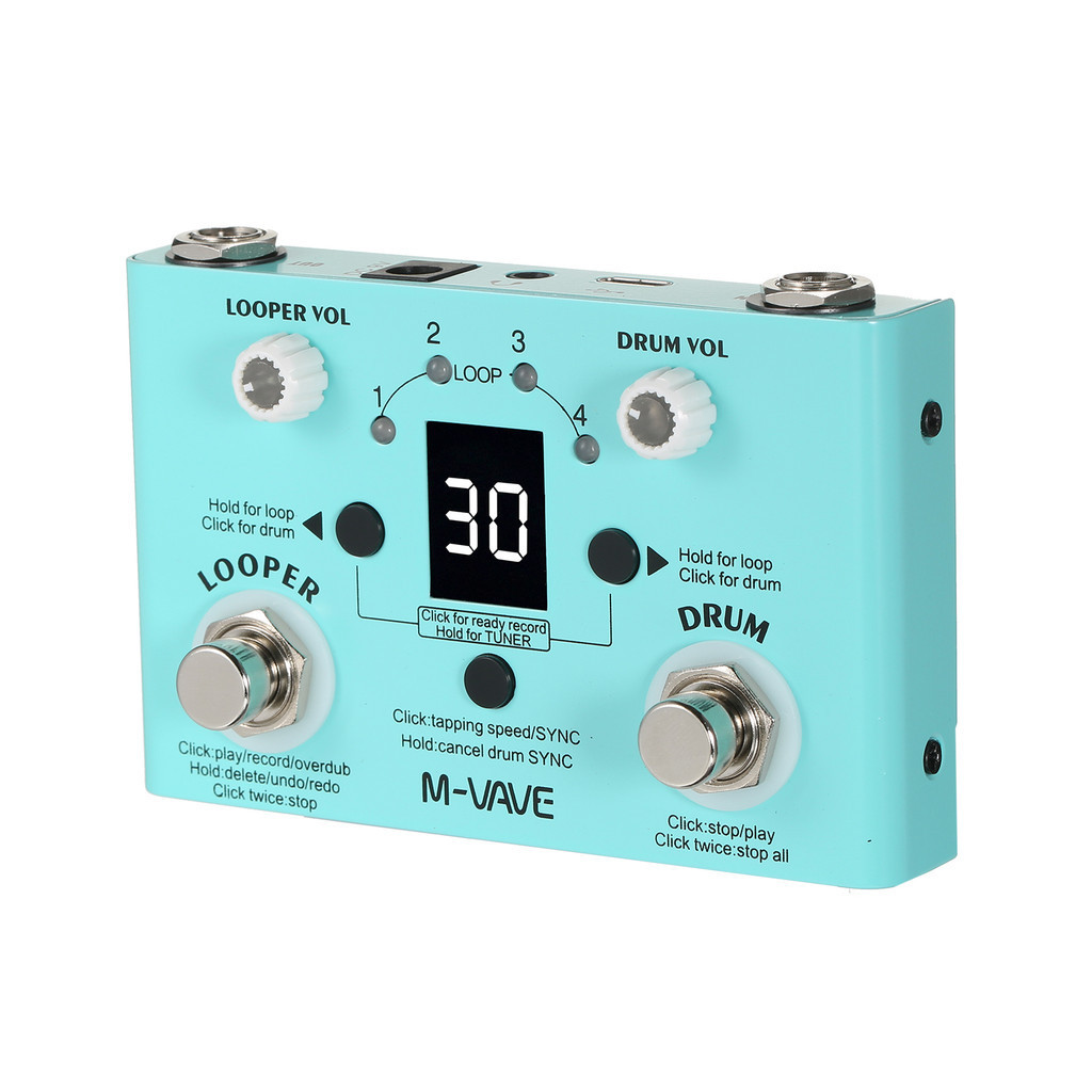 M-vave LOST TEMPO Effect เหยียบกลอง & Looper Effector Mini 2-in-1 Looper & กลองเครื่อง Double Footswitch Looper เหยียบกีตาร์ 30 กลอง & 4 Loops ความแม่นยําสูงจูนเนอร์ A