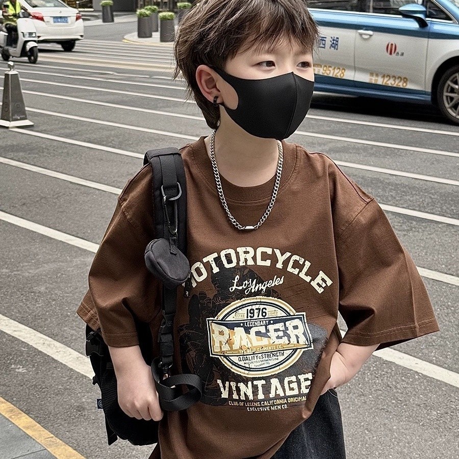 Street Wear Boys Summer เสื้อยืดแขนสั้นพิมพ์ลายสไตล์ใหม่เด็ก Top Loo