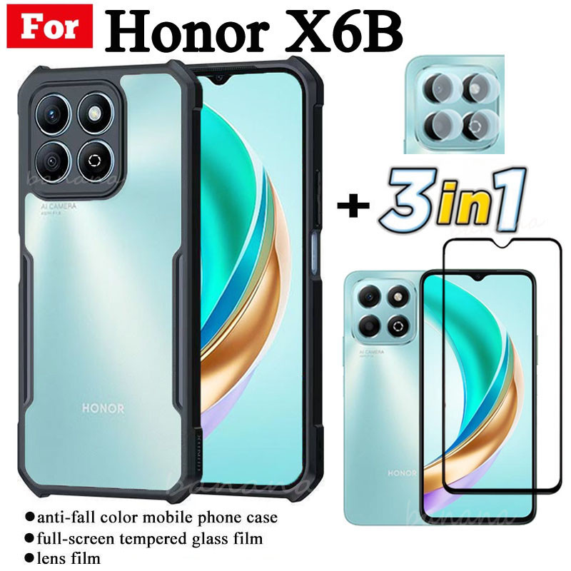 3 IN 1 Honor X6B เคสโทรศัพท์มือถือป้องกันการล่มสลายสําหรับ Honor X6 B X 6B ฟิล์มกระจกนิรภัย + ฟิล์มเ