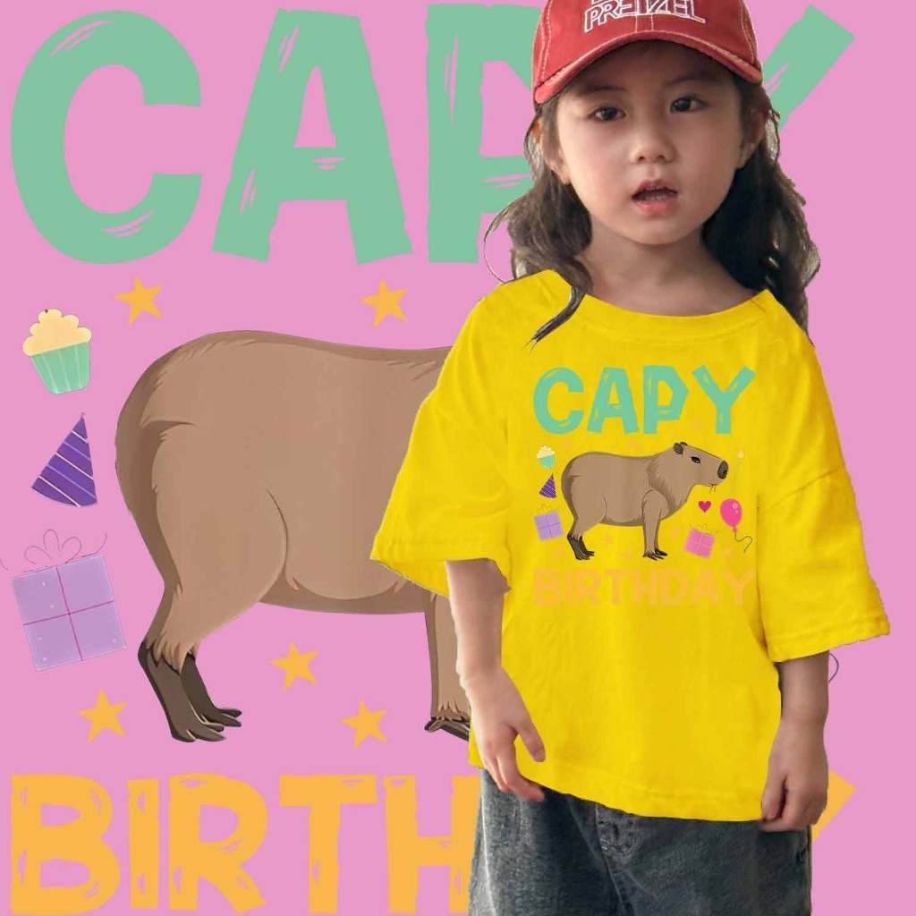 🍒 8 สี 🍒 มีหลายสีCapy วันเกิด Cappybara Capybara O-คอฝ้าย  Tees Tops 100-150S-5XL