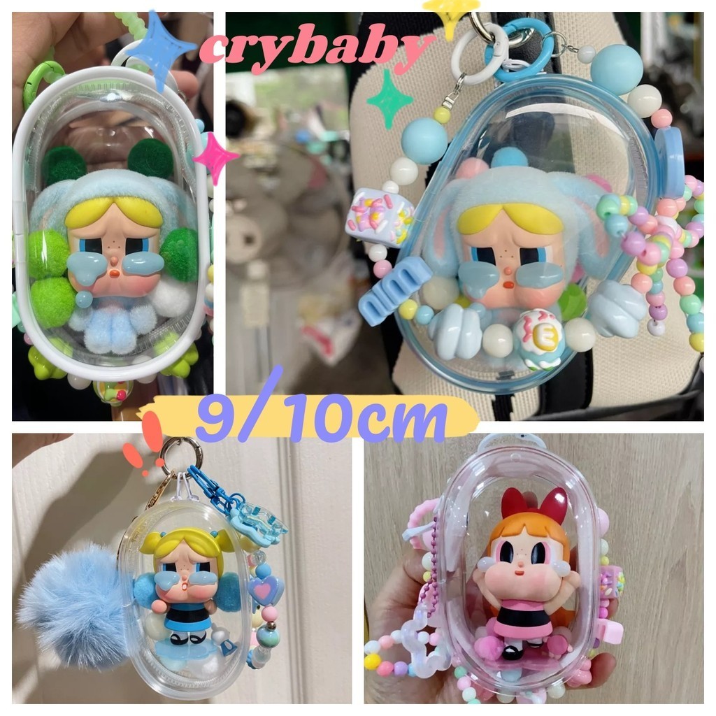crybaby popmart กระเป๋าสตางค์ แบบหนา ปิดได้ สีโปร่งใส สไตล์คลาสสิก สําหรับใส่ของเล่น