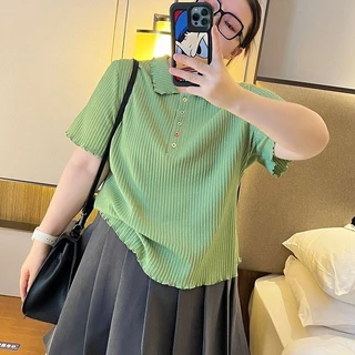 ขนาดบวกผ้าไหมน้ำแข็งแขนสั้นเสื้อยืดสำหรับผู้หญิงในช่วงฤดูร้อนใหม่หลวมท้องครอบคลุมแฟชั่นท็อปส์