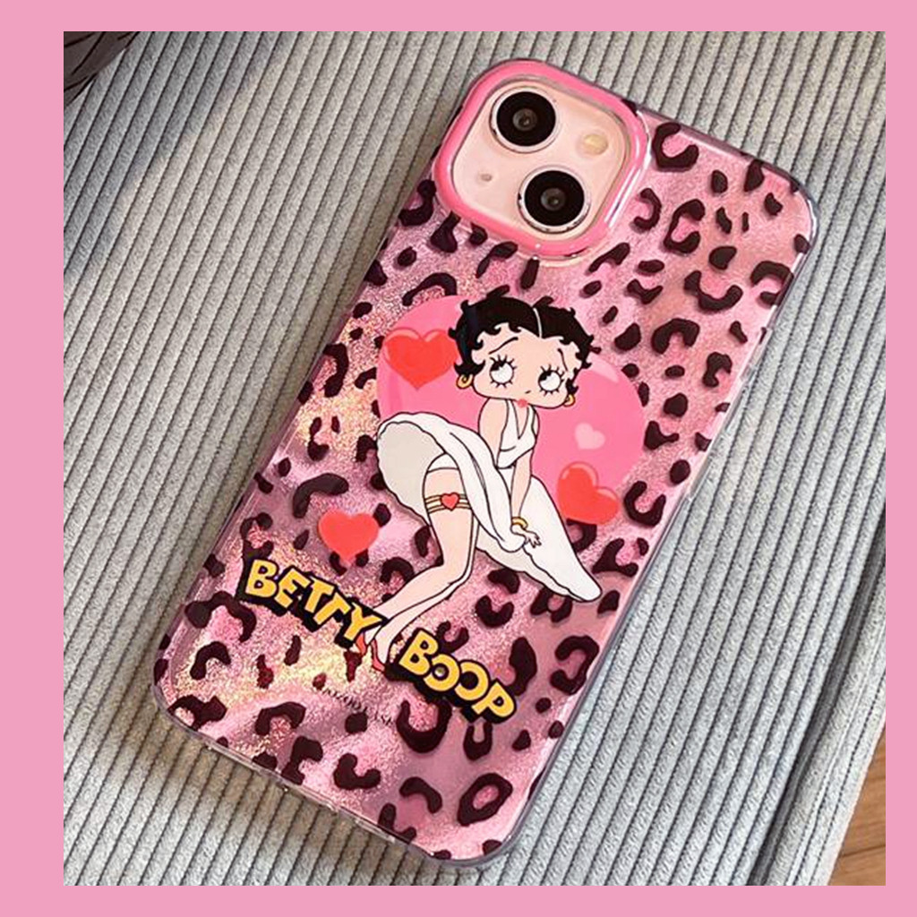 สําหรับiphone 15 Pro Max 14 13 12PMแฟชั่นเสือดาวพิมพ์สีชมพูBetty BoopสาวIMD Craft Soft TPUกันกระแทกเคสโทรศัพท์Anti-scratch Dirtทนฝาครอบป้องกันShell