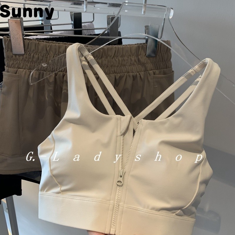Sunny Light European and American Milk Tea Color Lace-up Chest Pad Sports Vest Front Zipper Cross Beauty Back Underwear