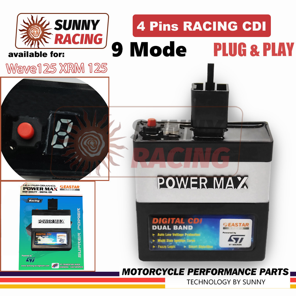 9 Mode (4PINS) รถแข่ง CDI Wave125 XRM125 Dualband Powermax