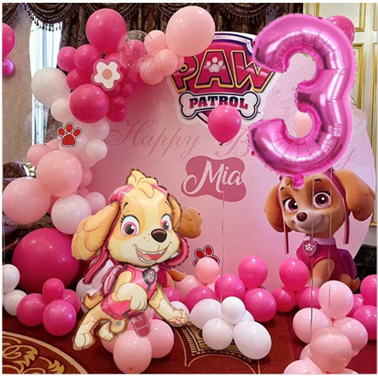 Paw Patrol Theme Skye บอลลูนสาวบอลลูน 32 นิ้วสีชมพู 1-10years สุนัขการ์ตูนบอลลูนอาบน้ําเด็กวันเกิดตกแต่ง