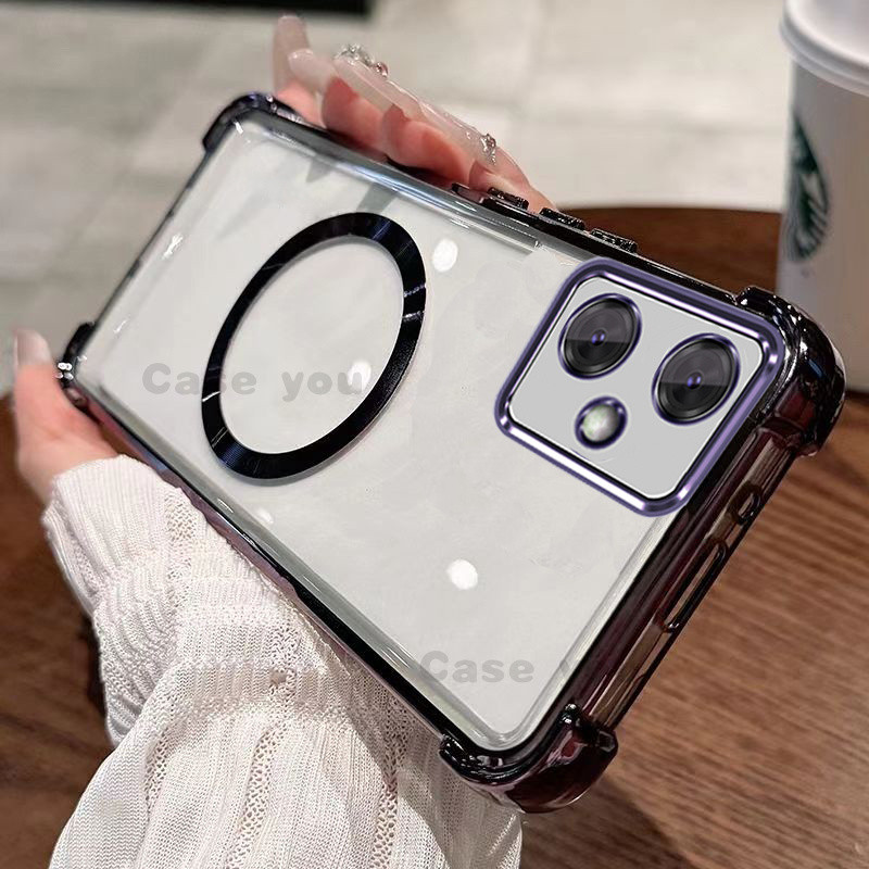 เคสแม่เหล็กหรูหราสําหรับ OPPO A3X A3 เคสโทรศัพท์ป้องกันการตกแบบโปร่งใสนุ่มพร้อมฟิล์มเลนส์ในตัว