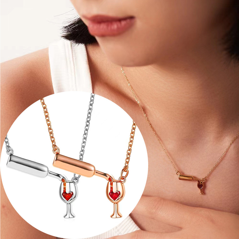 แฟชั่น Rose Gold สี Wine&Cup สร้อยคอสําหรับสาวผู้หญิงเครื่องประดับที่ไม่ซ้ํากันวันเกิดของขวัญวันวาเลนไทน์