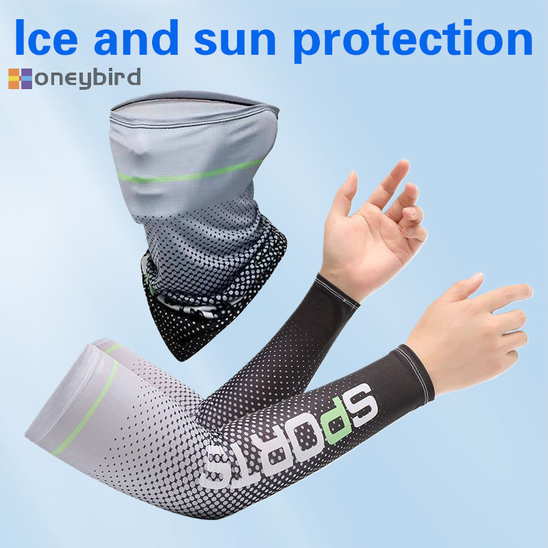 Honeybird ใหม่ผ้าไหมน้ําแข็งแขนข้อมือ UV Sun Protection แขนแขน Anti-Slip ผู้ชายผู้หญิงถุงมือยาวกลางแจ้ง Cool กีฬาขี่จักรยาน Nice
