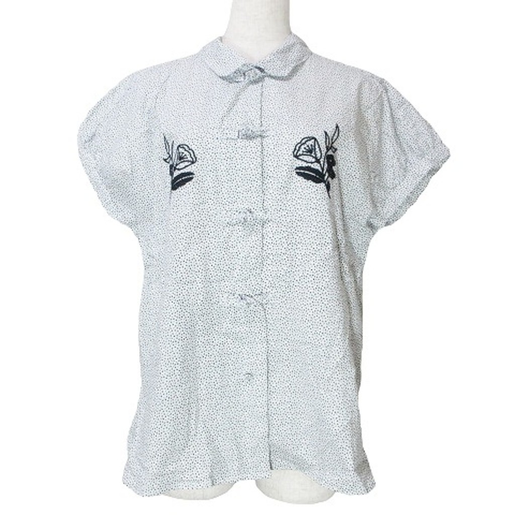 POODU DOO VINGT-TROIS SHORT SLEEVE FLOWER EMBROIDERY OVERALL PATTERN SHIRT BLOUSE Direct from Japan 