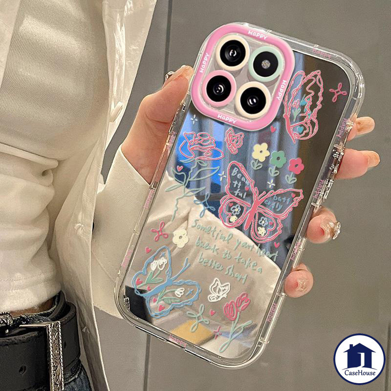 เคสกระจก Dreamy Butterfly Mirror Case เข้ากันได้กับ IPhone XR 11 13 14 15 12 Pro Max 7Plus X XS Max 14 8 15 Plus SE 2020