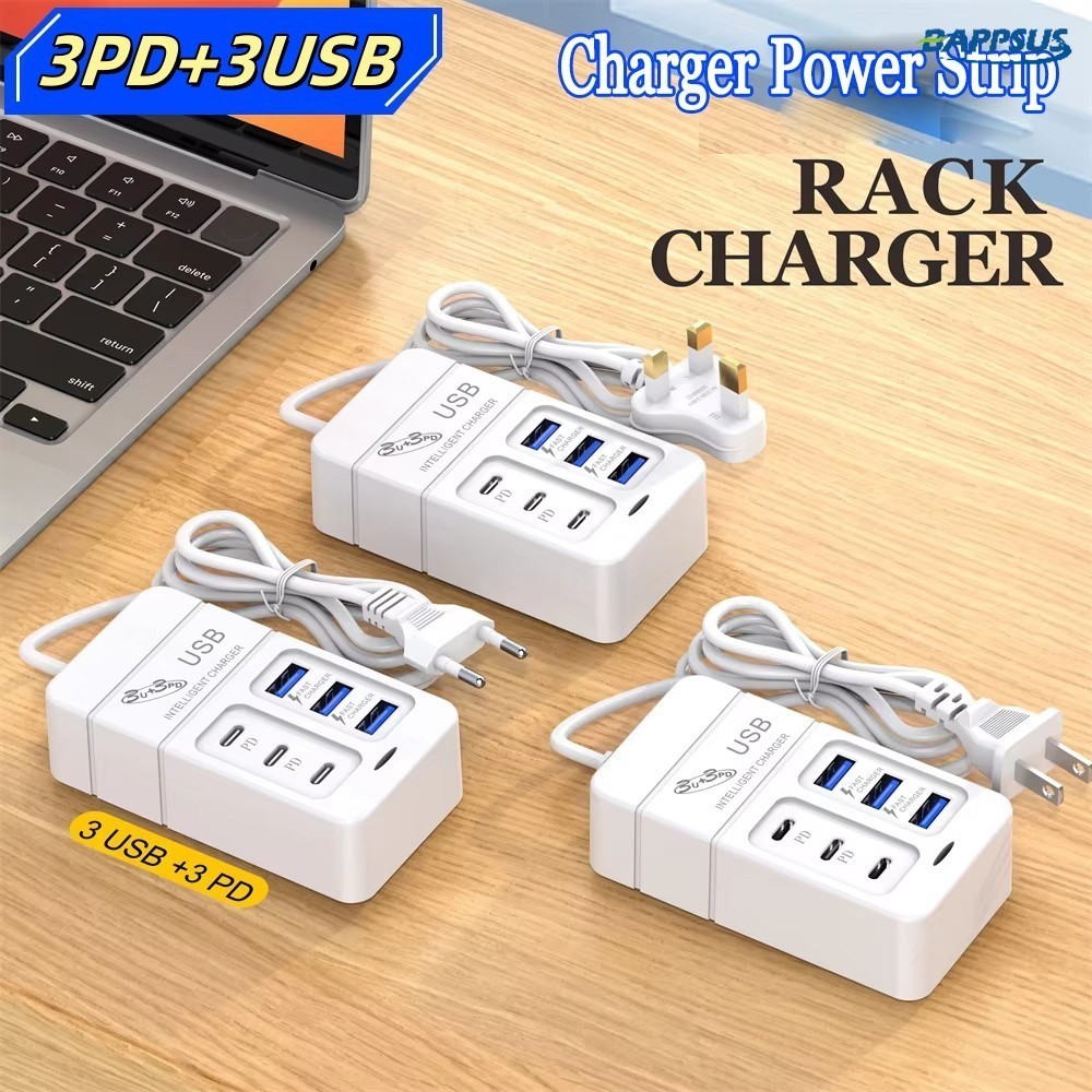 35w USB Type C Charger Fast Charging 6 พอร์ตเดสก์ท็อปมัลติฟังก์ชั่น Power Strip Charger Adapter สําหรับโทรศัพท์มือถือ Universal