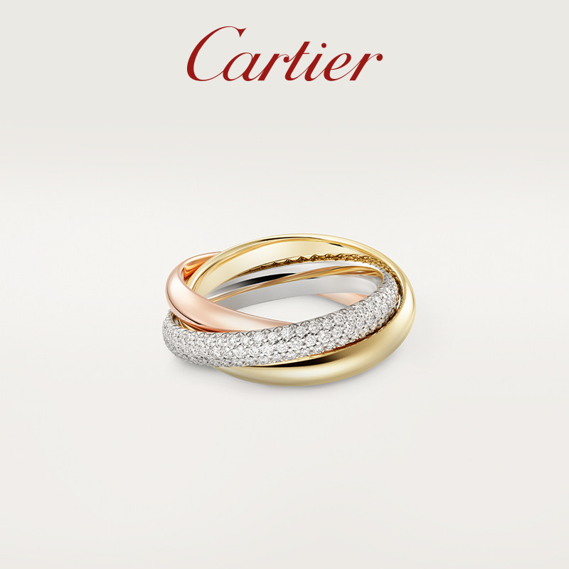 [พร้อมกล่อง] Cartier Cartier Trinity Series Rose Gold Gold White Gold Diamond Three-Ring Classic Rin