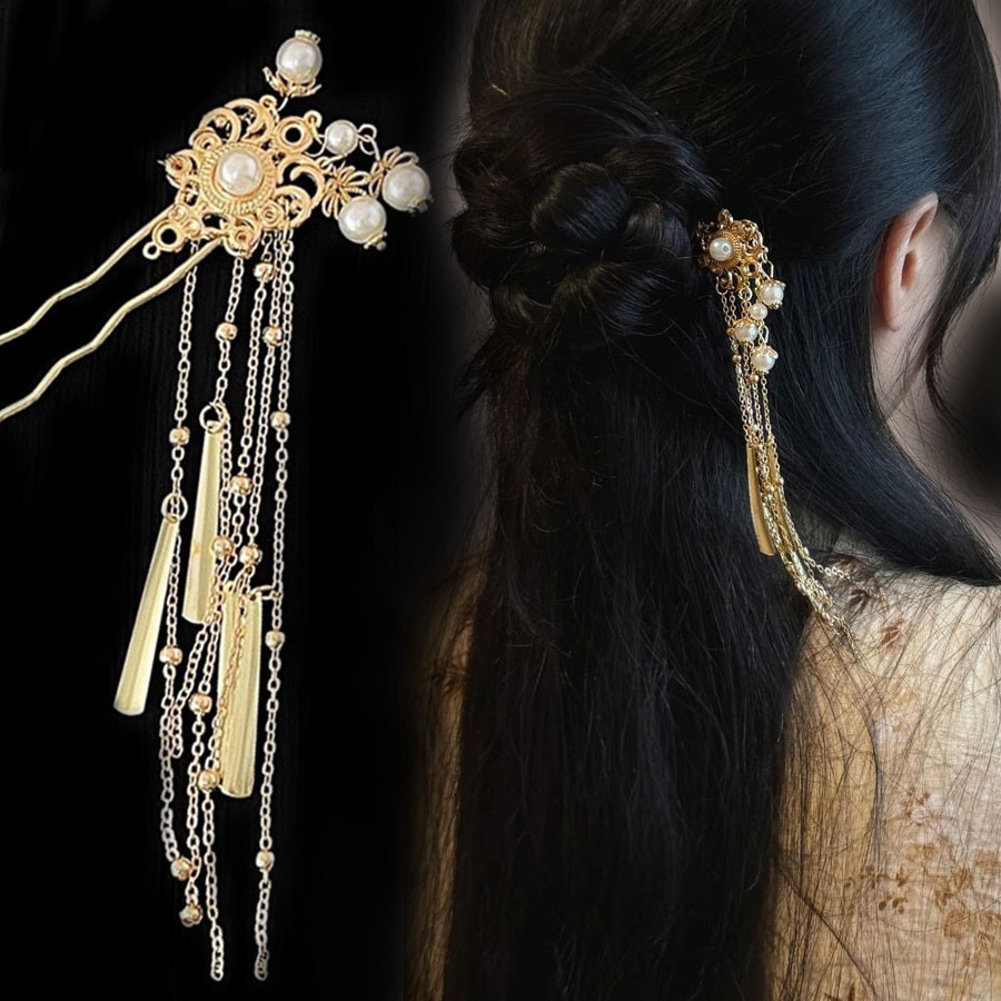 ใหม่สไตล์จีนมุกพู่กิ๊บย้อนยุคสไตล์จีนhanfu Cheongsamขั้นตอนเขย่ากิ๊บ
