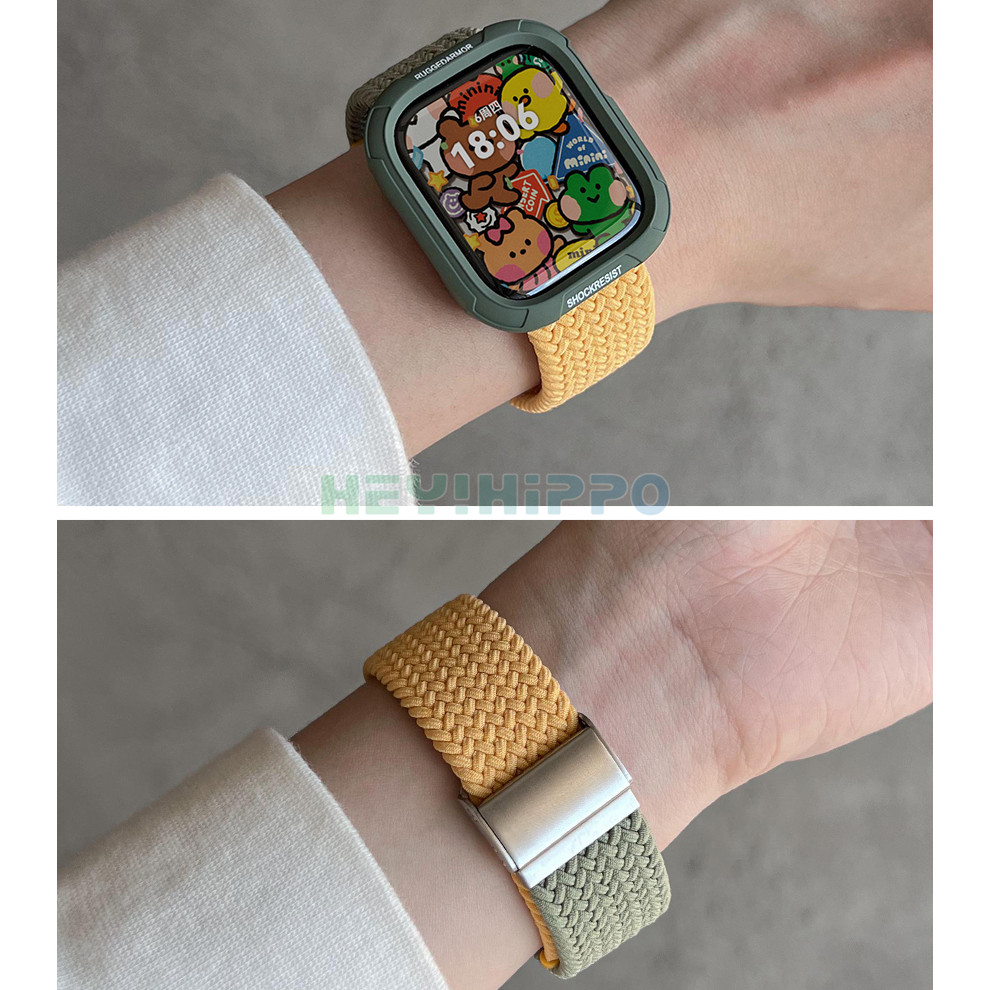 ทอไนลอนสายนาฬิกาสําหรับ iwatch Ultra2 49 มม.สี block หัวเข็มขัดสายนาฬิกาเปลี่ยนในไม่กี่วินาที ultra watchcase สําหรับ iwatch Series 9 8 7 se2 se 6 5 4 45 มม.41 มม.44 มม.40 มม.cas