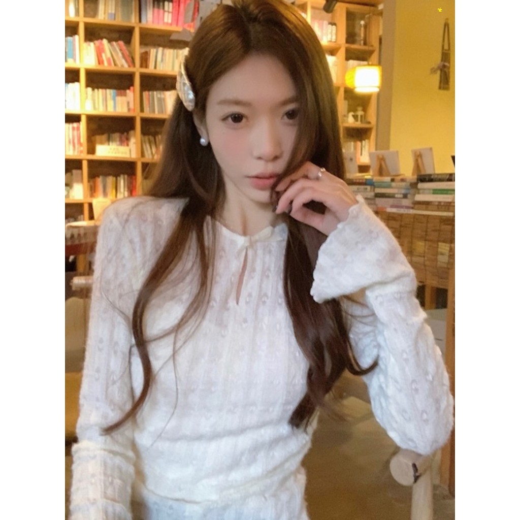 Xiaoma111 Original Fabric วันนี้ยอดนิยมลูกไม้ Flared เสื้อยืดแขนยาวที่สวยงาม Top Match Me Made 4KQT