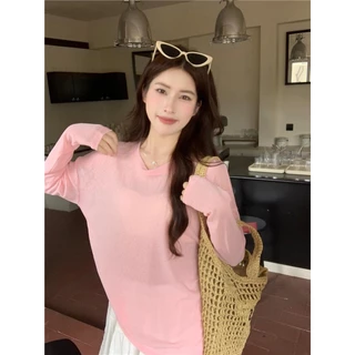 Lune_Grace เสื้อแขนยาวสีพึ้น กันแดด ทรงหลวม ผ้านุ่มนิ่มใส่สบาย-พร้อมส่ง-รุ่นv079