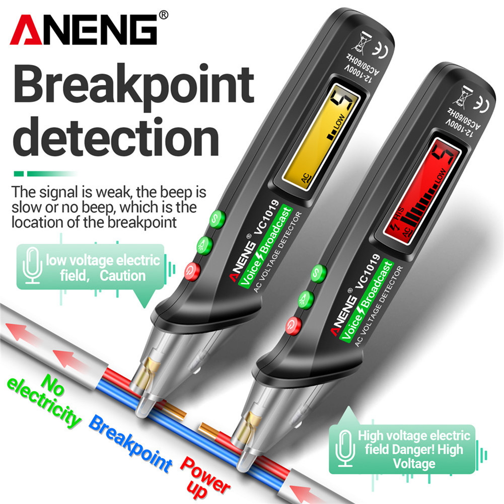 Aneng VC1019 อัจฉริยะ Voice Broadcast Tester ปากกาเครื่องตรวจจับแรงดันไฟฟ้า 12-1000V แรงดันไฟฟ้า Non-Contact ปากกาไฟฟ้า Teste Meter เครื่องมือ