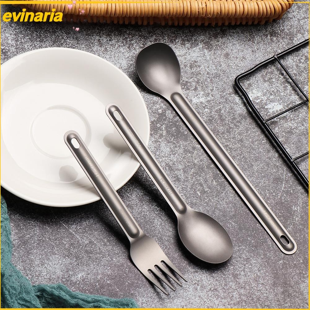 Evinaria เครื่องครัวไทเทเนียมสิ่งแวดล้อม EDC Camping เครื่องมือช้อนส้อมแบบพกพา