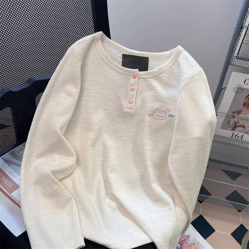 อิลกี้ เสื้อยืดแขนยาวสีทึบฤดูใบไม้ร่วงของผู้หญิงหลวมด้านบน รูปที่ 3