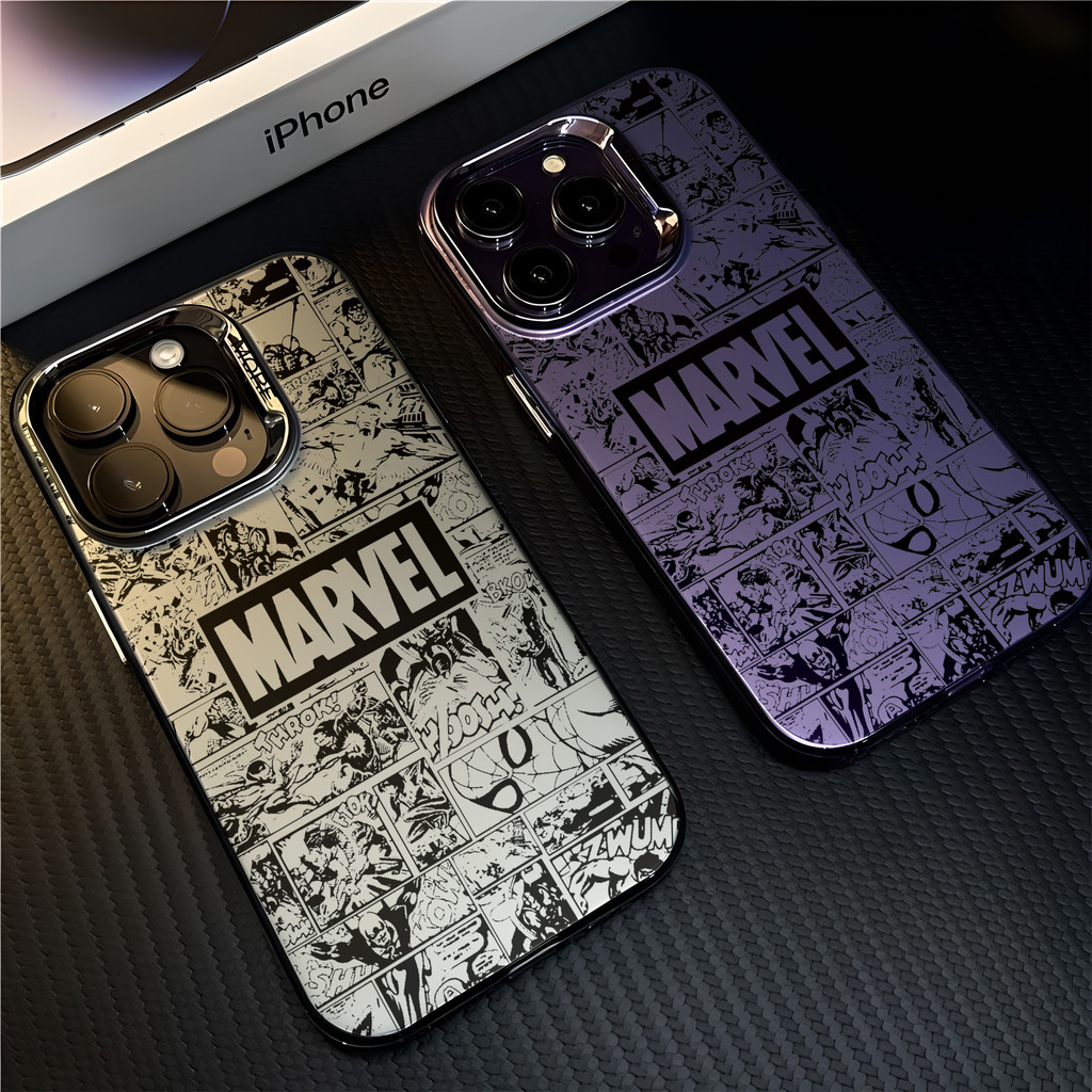 มาร์เวล marvel เคสสําหรับiphone 16 Pro Max 15 14 XR 13 11 12 Pro Max 8 7 6 6S Plus X Xs Max Se 2020 13 12 11 แฟชั่นชุบโลหะCool Creativeแบรนด์อินเทรนด์เคสซิลิโคนอ่อนนุ่ม