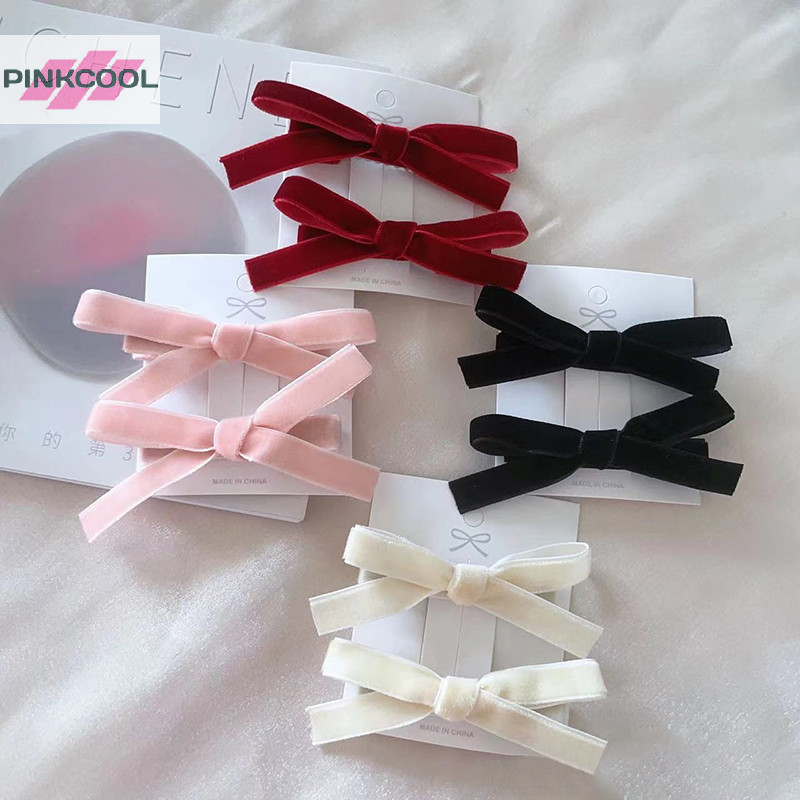 PINKCOOL 2PCS สไตล์เกาหลีสีทึบ Vintage กํามะหยี่โบว์น่ารัก Hairpin ด้านข้างคลิปสาวหวาน Cool Barrettes อุปกรณ์เสริมผมร้อน - รูปที่ 3