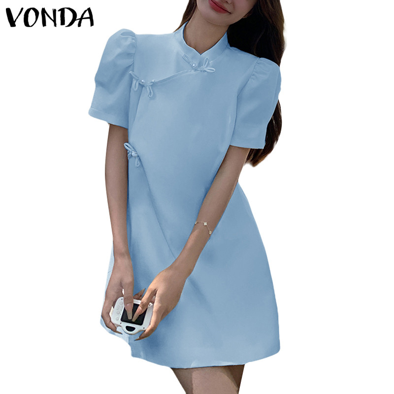 Vonda ชุดเดรสคอกลมแขนสั้นเกาหลีสําหรับผู้หญิง