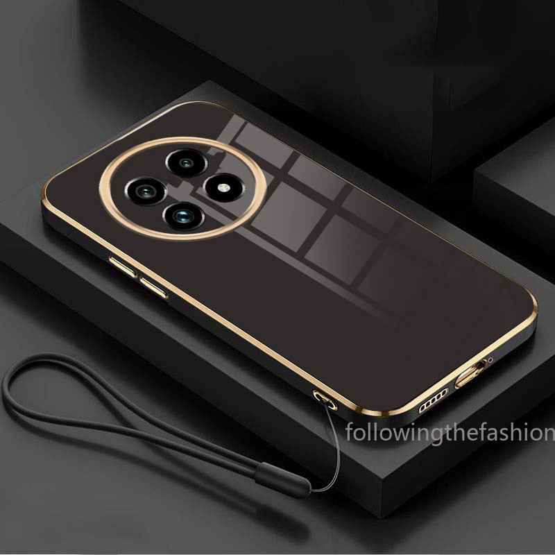 ปลอกสําหรับrealme 13 Pro + 5G Realme13 Pro Plus 13pro 2024 Luxury Square EdgesชุบกันกระแทกกลับTPU Soft Caseพร้อมเชือกเส้นเล็กGlossy Softปลอก