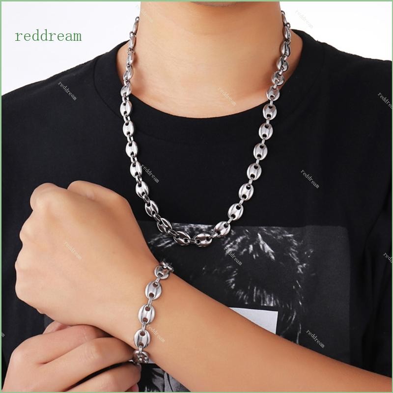Redd 11 มม.เมล็ดกาแฟโซ่สร้อยข้อมือสร้อยคอสแตนเลสสําหรับผู้ชายผู้หญิง Hiphop Statement Charm เครื่องประดับของขวัญ