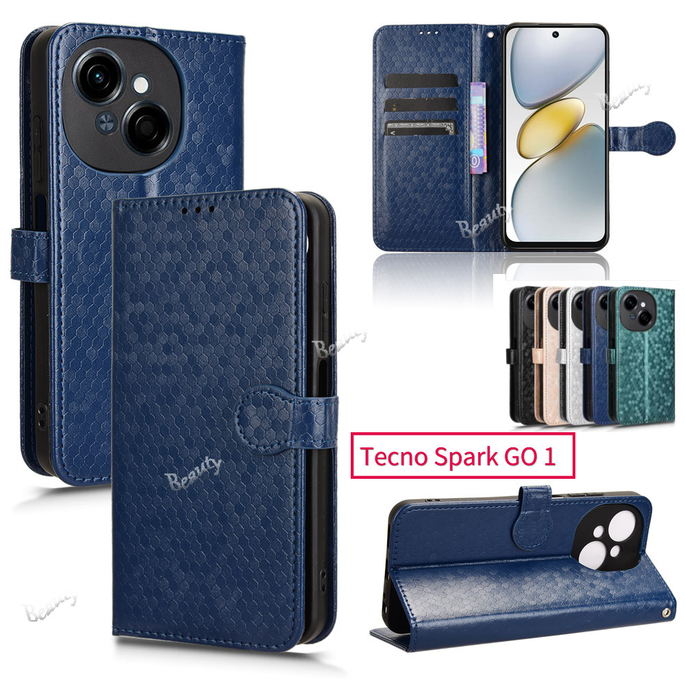 Tecno Spark Go 1 กรณี Polka Dot ฝาครอบสําหรับ Tecno Spark Go 1 SparkGO1 GO1 1GO 4G 2024 ปลอกหนัง PU กระเป๋าสตางค์ป้องกันช่องใส่การ์ดกันกระแทก Tecno Spark Go 2025