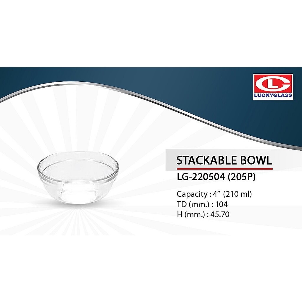 Lucky Glass ชามแก้ว(12ใบ) 4 นิ้ว(210ml) Stackable Bowl รูปที่ 2