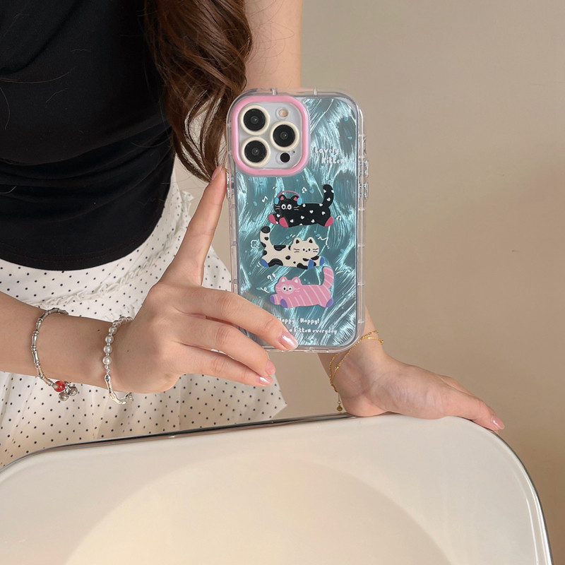 สําหรับiphone 16 15 14 13 12 11 Pro MAX X XR XS MAX 7 8 plus SE 2020 INSการ์ตูนSpotted Love Cat Featherรูปแบบคู่เคสโทรศัพท์