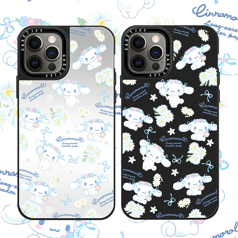 Casetify X Cinnamoroll กรณี PC Sliver สีดํากระจก iPhone สําหรับ iPhone 16 15 14 13 12 11 Pro MAX IX XS MAX XR 6 6s 7 8 Plus กรณีกันกระแทกฝาครอบกันชน