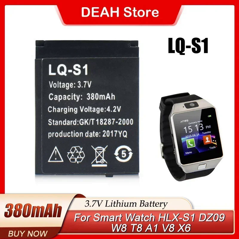 1-2pcs LQ-S1 LQS1 Smart Watch Battery 380mA 3.7V Lithium Rechargeable Battery For SmartWatch DZ09 W8
