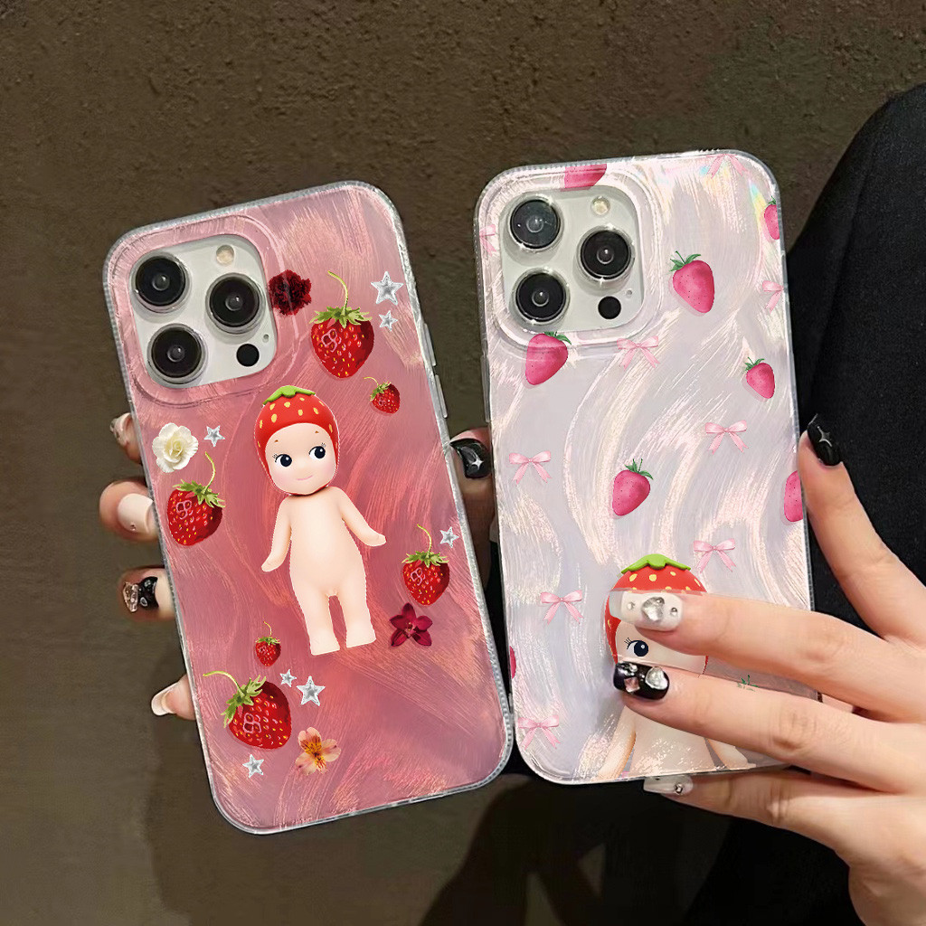 sonny angel สําหรับiphone 15 Pro Max 14 XR 13 11 12 Pro Max 8 7 6 6S Plus X Xs Max Se 2020 13 12 11 Silver FeatherหรูหราHographicเลเซอร์ยี่ห้ออินเทรนด์ซิลิโคนนุ่มกรณี