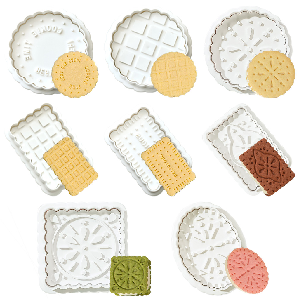 8 ชิ้นเครื่องตัดคุกกี้สไตล์ญี่ปุ่น, คุกกี้พลาสติก Mould ใช้งานง่าย, แสตมป์คุกกี้ Mould, คุกกี้วาฟเฟิล Mould Multi Shape DIY Baking Fondant เครื่องมือแซนวิชบิสกิตทํา
