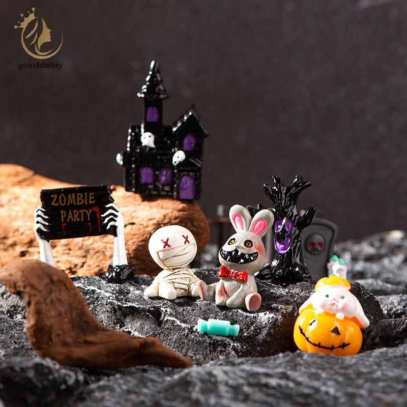 [goushbshiy] Micro Landscape อุปกรณ์ตกแต่งฮาโลวีน Mummy Skull Wizard Face-free Monster Pumpkin เรซิ่นเครื่องประดับขนาดเล็ก TH
