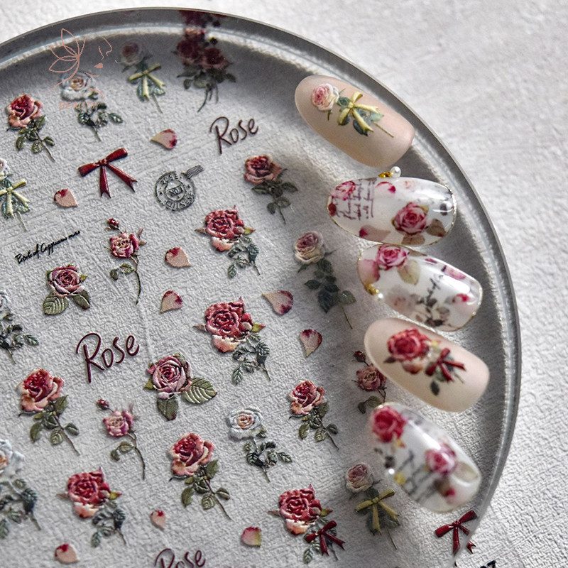 [maybeauty] 1 แผ่น Rose สติ๊กเกอร์ติดเล็บดอกไม้เลเซอร์สติกเกอร์เล็บ Rose Self กาว Decals ตกแต่งเล็บ DIY อุปกรณ์เสริม Salon {TH}