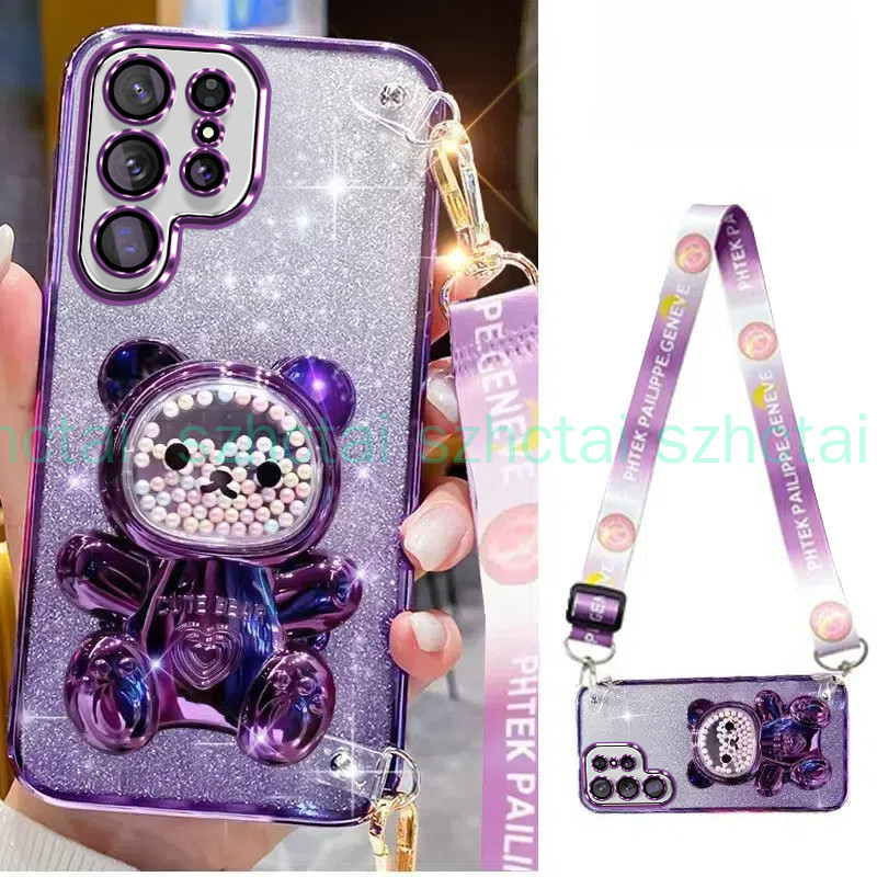 เคส Samsung S24 Ultra S24 PLUS S24 สายรัดข้อมือยาวสไตล์พร้อมที่ยึดยึดหมีลูกปัดสีสันสดใสเคสโทรศัพท์ tpu แบบนุ่มหรูหรา เคสโทรศัพท์ Samsung S24 Ultra S24 PLUS S24
