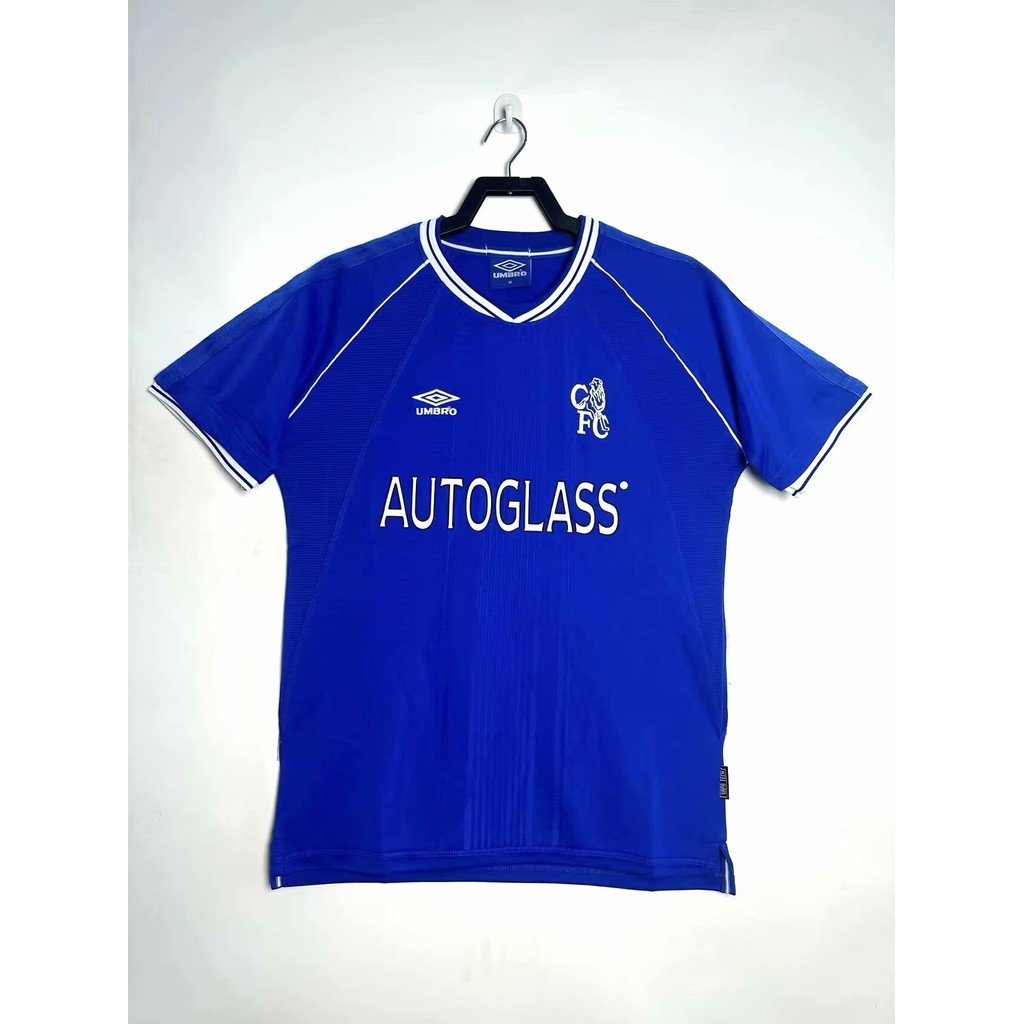 99-01 เชลซีเหย้าย้อนยุคฟุตบอลเสื้อกีฬาเสื้อยืดแขนสั้น