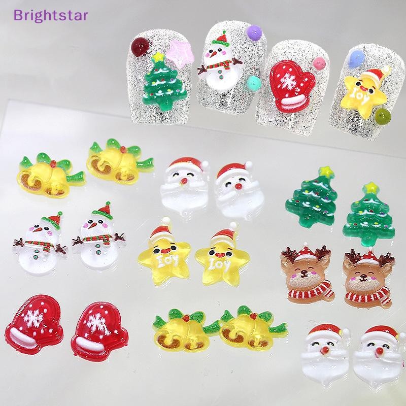 Brightstar 10 ชิ้นคริสต์มาสการ์ตูนเล็บตกแต่ง Santa Claus Elk Bell Tree เรซิ่นเล็บ Ch น่ารักเครื่องประดับ Party อุปกรณ์ตกแต่งใหม่