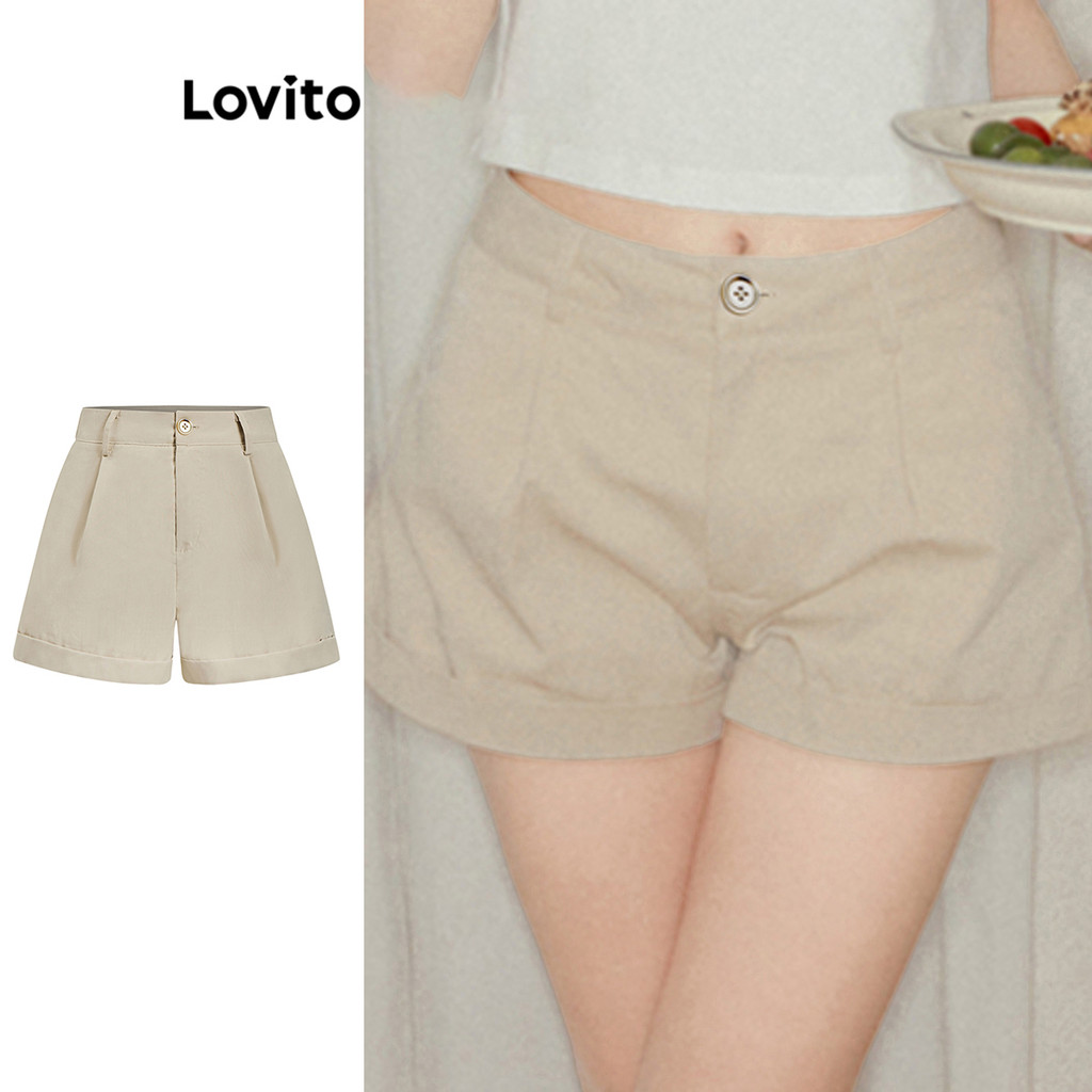 Lovito กระดุมธรรมดาสบาย ๆ สั้นสำหรับผู้หญิง L99ED414