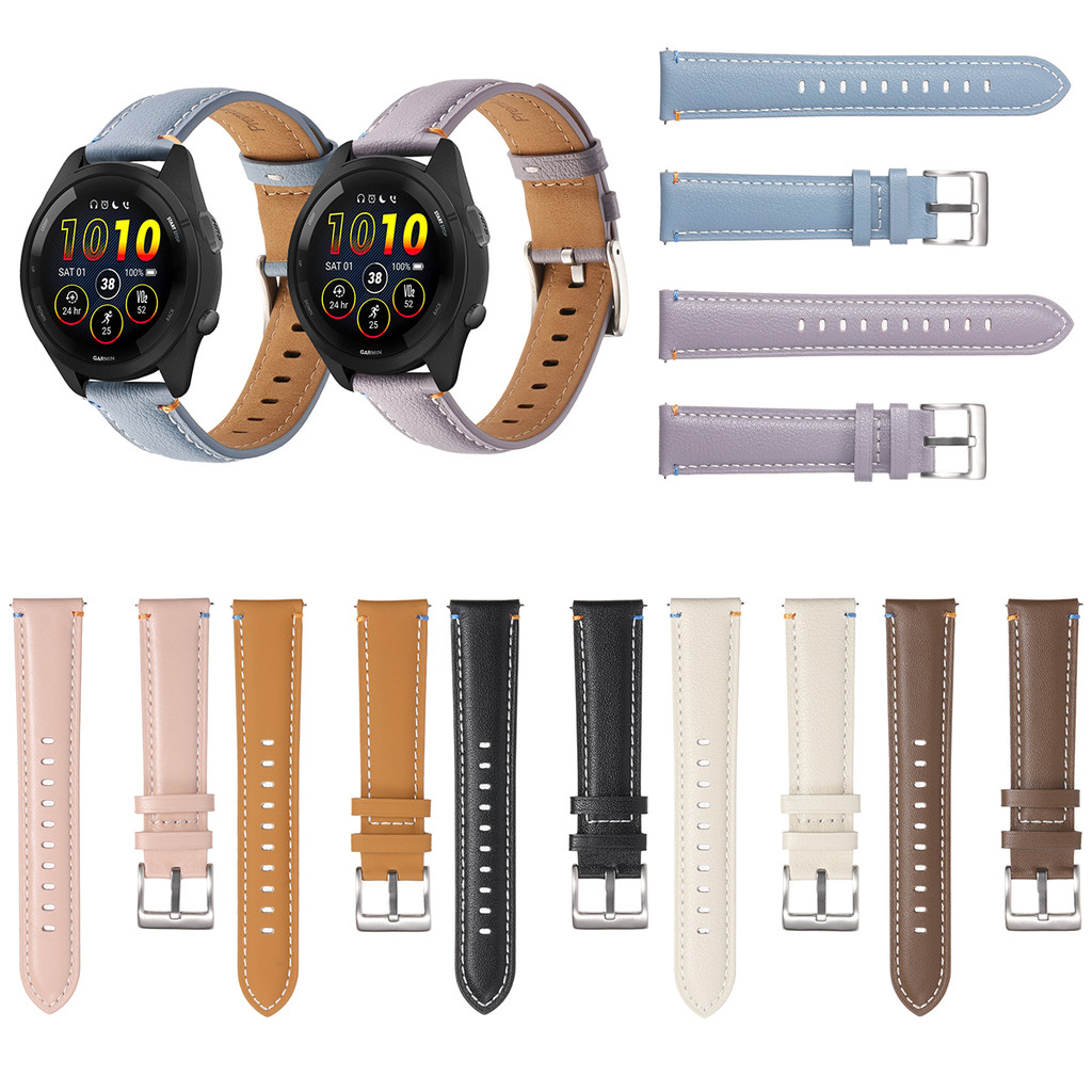 สายรัดข้อมือหนัง 20 มม. 22 มม. สำหรับ Garmin Forerunner 265 255 245 245M 645 645M 55 158 165 ดนตรี 970 570 42 มม. 47 มม. อุปกรณ์เสริมสายรัดข้อมือนาฬิกาสมาร์ทผู้ชายคุณภาพสูงผู้หญิง