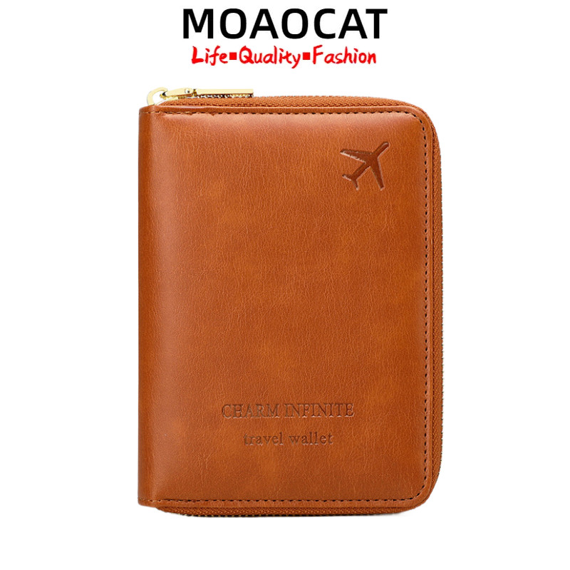ใหม่ RFID Blocking Passport Holder Zippered Short Travel Wallet Multi-Function Document Organizer