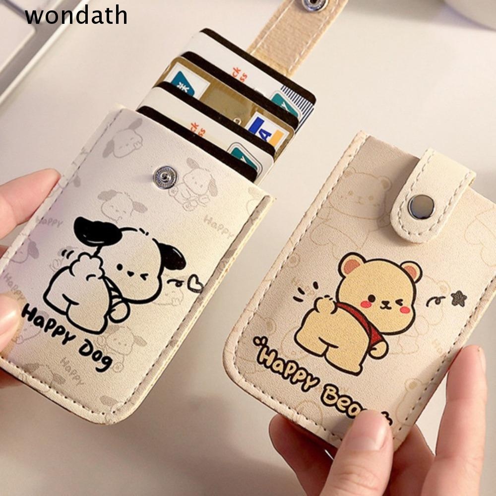 Wonda Mini Card Wallet, Pull-out Type 6 กระเป๋าการ์ด ID Card Holder, Slim RFID Blocking เคลือบลามิเนตปกปิดหนัง PU ธุรกิจการ์ดผู้หญิง