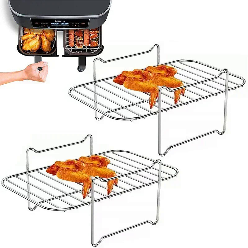 Kitchen Grill Air Fryer Rack for Ninja Dual Air Fryer with Barbecue Sticks for Double Basket Air Fry