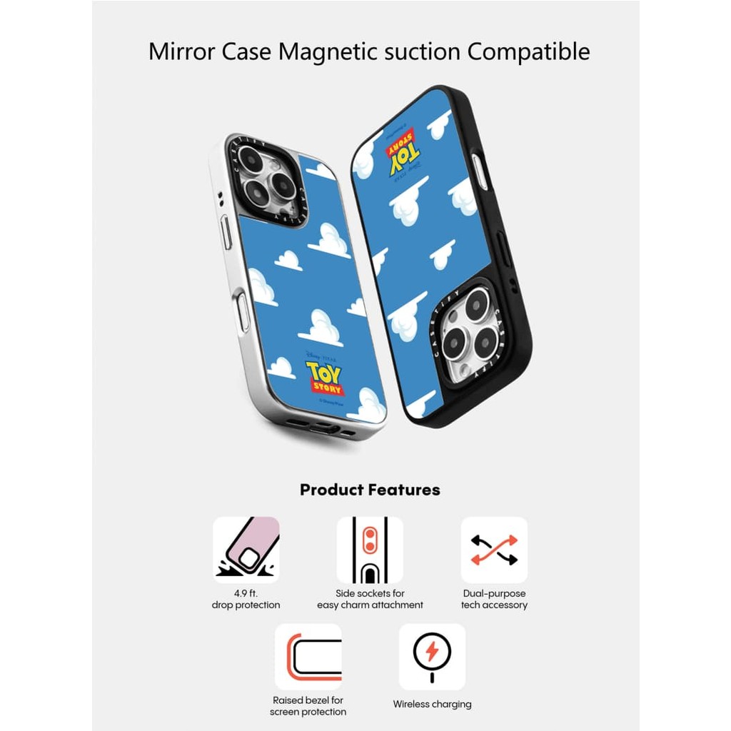 Casetify X Disney และ Pixars Toy Story แม่เหล็กดูด Black & Sliver Mirror IPhone Case IPhone 16 15 14 13 12 Pro Max Plus Hard Back Case Cover พร้อมกล่องแกะสลักโลโก้