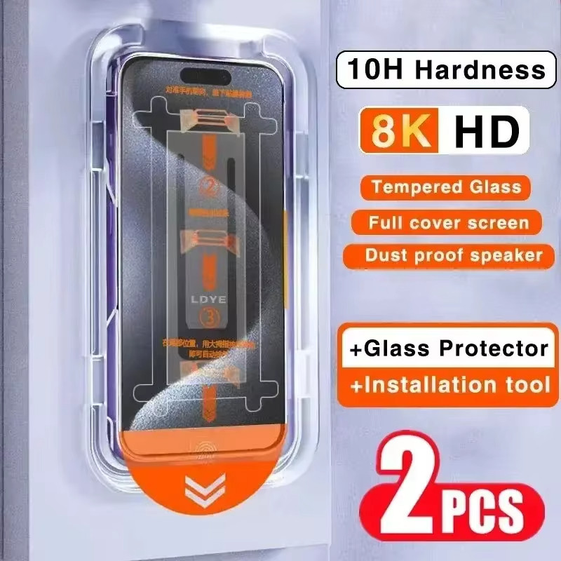 2pcs ฟิล์มกระจก สําหรับ iPhone 13 12 14 15 16 17 11 pro max mini X XR XS 7 8 Plus ฟิล์ม กันฝุ่น ฟิล์มกันรอย กระจกนิรภัย