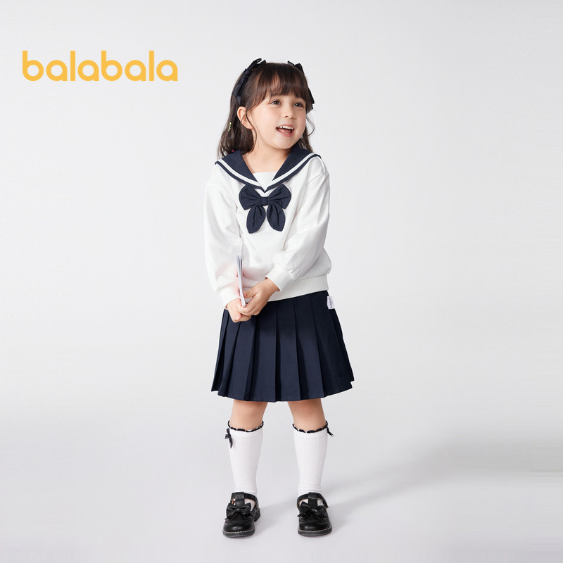 Balabala ชุดเด็กผู้หญิงแฟชั่นชุดสองชิ้นสไตล์ Preppy ฤดูใบไม้ร่วงแขนยาวอินเทรนด์