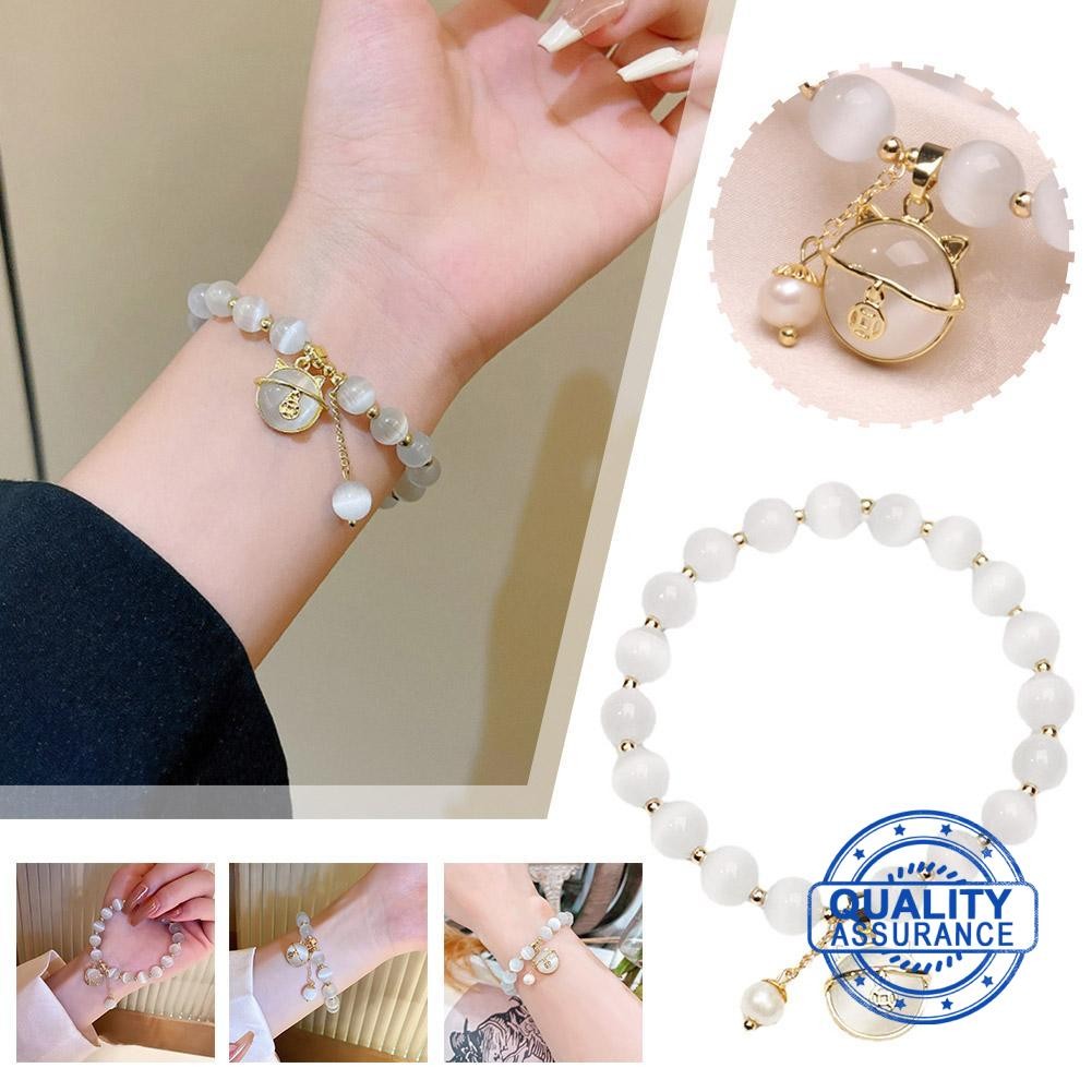 Lucky Moonstone ลูกปัดสร้อยข้อมือแมวดึงดูดความมั่งคั่งของขวัญแมวผู้หญิง Lucky สร้อยข้อมือเครื่องประดับ D1a2